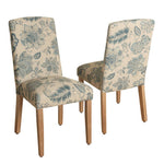 Benzara Wooden Dining Chairs with Floral Patterned Fabric Upholstered Seating, Beige and Blue, Set of  2