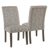 Benzara Diamond Patterned Fabric Upholstered Wooden Parson Dining Chairs, Gray and White, Set of  2