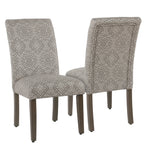 Benzara Diamond Patterned Fabric Upholstered Wooden Parson Dining Chairs, Gray and White, Set of  2