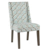 Benzara Wooden Parson Dining Chairs with Trellis Patterned Fabric Upholstered Seating, Blue, Set of  2