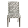 Benzara Wooden Parson Dining Chairs with Trellis Patterned Fabric Upholstered Seating, Gray, Set of  2