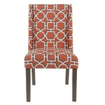 Benzara Wooden Parson Dining Chairs with Trellis Patterned Fabric Upholstered Seating, Red, Set of  2
