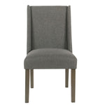Benzara Fabric Upholstered Wooden Parson Dining Chairs with High Wingback Design, Dark Gray, Set of  2
