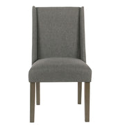 Benzara Fabric Upholstered Wooden Parson Dining Chairs with High Wingback Design, Dark Gray, Set of  2