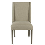 Benzara Fabric Upholstered Wooden Parson Dining Chairs with High Wingback Design, Beige, Set of  2