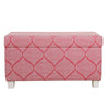 Benzara Fabric Upholstered Wooden Bench with Additonal Storage Unit and Patterned Design, Pink
