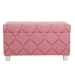 Benzara Fabric Upholstered Wooden Bench with Additonal Storage Unit and Patterned Design, Pink