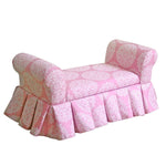 Benzara Fabric Upholstered Wooden Skirted Storage Bench with Removable Cushioned Seats, White and Pink