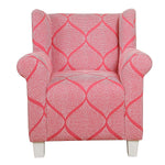 Benzara Fabric Upholstered Wooden Kids Accent Chair with Round Armrest, White and Pink