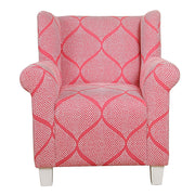 Benzara Fabric Upholstered Wooden Kids Accent Chair with Round Armrest, White and Pink