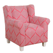 Benzara Fabric Upholstered Wooden Kids Accent Chair with Round Armrest, White and Pink
