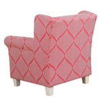 Benzara Fabric Upholstered Wooden Kids Accent Chair with Round Armrest, White and Pink
