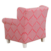 Benzara Fabric Upholstered Wooden Kids Accent Chair with Round Armrest, White and Pink