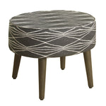 Benzara Modern Style Fabric Upholstered Wooden Oval Shaped Stool with Angled Legs, Gray and White