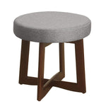 Benzara Wooden Ottoman with Fabric Upholstered Cushioned Top and Cross Base Legs, Gray and Brown
