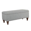 Benzara Fabric Upholstered Wooden Storage Bench with Nailhead Trims and Hidden Storage, Brown and Gray