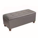 Benzara Faux Leather Upholstered Wooden Storage Bench with Hidden Storage and Hinged Lid , Brown and Gray