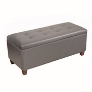 Benzara Faux Leather Upholstered Wooden Storage Bench with Hidden Storage and Hinged Lid , Brown and Gray