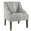 Benzara Geometric Pattern Fabric Upholstered Wooden Accent Chair with Sloped Armrests, Gray and White