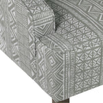 Benzara Geometric Pattern Fabric Upholstered Wooden Accent Chair with Sloped Armrests, Gray and White