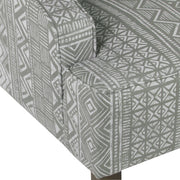 Benzara Geometric Pattern Fabric Upholstered Wooden Accent Chair with Sloped Armrests, Gray and White