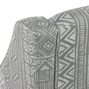 Benzara Geometric Pattern Fabric Upholstered Wooden Accent Chair with Sloped Armrests, Gray and White