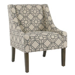 Benzara Fabric Upholstered Wooden Accent Chair with Geometric Pattern and Sloped Arms, Beige and Black