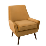 Benzara Velvet Upholstered Wooden Accent Chair with Flared Armrests, Orange and Brown