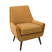 Benzara Velvet Upholstered Wooden Accent Chair with Flared Armrests, Orange and Brown