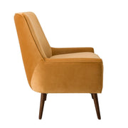 Benzara Velvet Upholstered Wooden Accent Chair with Flared Armrests, Orange and Brown