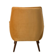 Benzara Velvet Upholstered Wooden Accent Chair with Flared Armrests, Orange and Brown