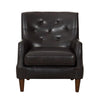 Benzara Button Tufted Faux Leather Upholstered Wooden Accent Chair with Track Armrests, Black and Brown