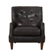 Benzara Button Tufted Faux Leather Upholstered Wooden Accent Chair with Track Armrests, Black and Brown