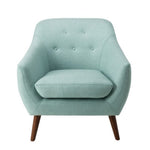 Benzara Fabric Upholstered Wooden Accent Chair with Button Tufted Back and Cushioned Seat, Blue and Brown