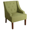 Benzara Button Tufted Swoop Arm  Wooden Accent Chair with Block Legs, Green and Brown