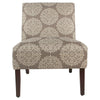 Benzara Medallion Printed Fabric Upholstered Wooden Accent Chair with Blocked Legs, Brown and Cream