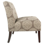 Benzara Medallion Printed Fabric Upholstered Wooden Accent Chair with Blocked Legs, Brown and Cream