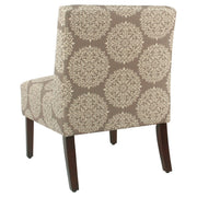 Benzara Medallion Printed Fabric Upholstered Wooden Accent Chair with Blocked Legs, Brown and Cream