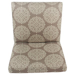 Benzara Medallion Printed Fabric Upholstered Wooden Accent Chair with Blocked Legs, Brown and Cream