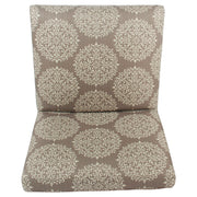 Benzara Medallion Printed Fabric Upholstered Wooden Accent Chair with Blocked Legs, Brown and Cream