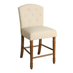 Benzara Wooden Counter Stool with Fabric Upholstery and Curved Backrest, Small, Cream and Brown