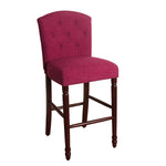 Benzara Wooden Bar Stool with Fabric Upholstery and Curved Backrest, Large, Pink and Brown