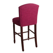 Benzara Wooden Bar Stool with Fabric Upholstery and Curved Backrest, Large, Pink and Brown