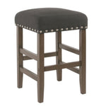 Benzara Wooden Counter Stool with Fabric Upholstered Seat and Nail head Trim Details, Black and Brown