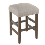 Benzara Wooden Counter Stool with Fabric Upholstered Seat and Nail head Trim Details, Gray and Brown