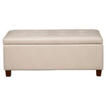 Benzara Leatherette Upholstered Tufted Storage Bench with Wooden Legs, Cream and Brown