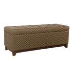 Benzara Fabric Upholstered Wooden Bench with Geometric Pattern and Hidden Storage, Brown