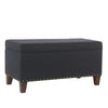 Benzara Fabric Upholstered Storage Bench with Wooden Tapered Legs, Navy Blue and Brown
