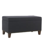 Benzara Fabric Upholstered Storage Bench with Wooden Tapered Legs, Navy Blue and Brown