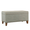 Benzara Fabric Upholstered Storage Bench with Wooden Tapered Legs, Blue and Brown